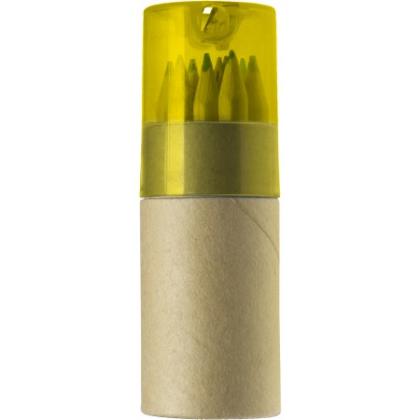 Fa színesceruza készlet, 12 db-os, hengerben, sárga/natúr