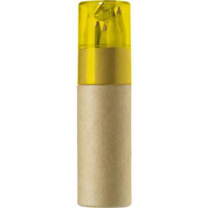 Fa színesceruza készlet, 6 db-os, hengerben, sárga/natúr